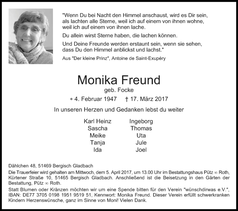  Traueranzeige für Monika Freund vom 25.03.2017 aus Kölner Stadt-Anzeiger / Kölnische Rundschau / Express