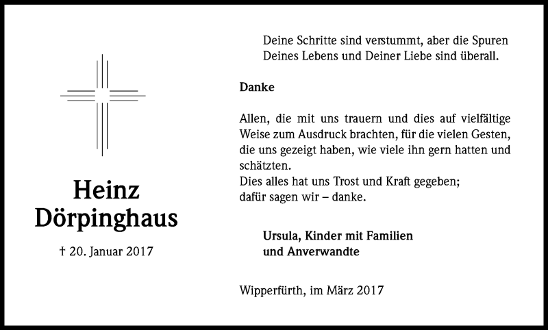  Traueranzeige für Heinz Dörpinghaus vom 20.03.2017 aus Kölner Stadt-Anzeiger / Kölnische Rundschau / Express