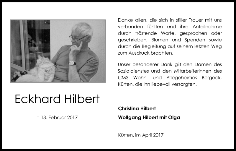  Traueranzeige für Eckhard Hilbert vom 18.03.2017 aus Kölner Stadt-Anzeiger / Kölnische Rundschau / Express