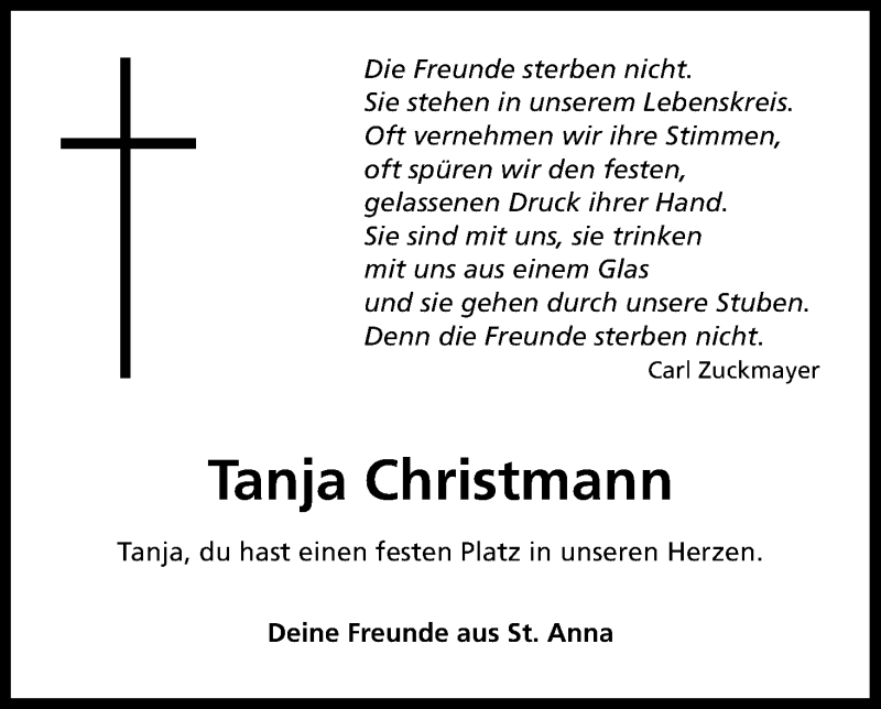  Traueranzeige für Tanja Christmann vom 04.03.2017 aus Kölner Stadt-Anzeiger / Kölnische Rundschau / Express