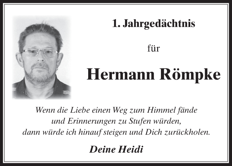  Traueranzeige für Hermann Römpke vom 12.04.2017 aus  Werbepost 