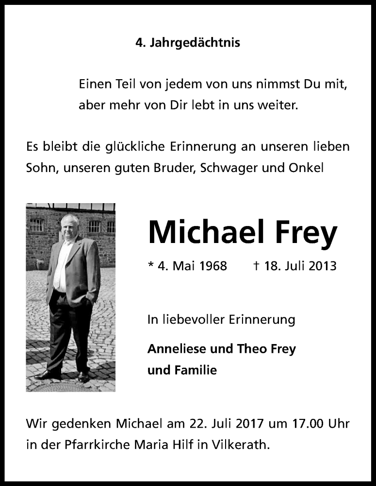 Traueranzeige für Michael Frey vom 15.07.2017 aus Kölner Stadt-Anzeiger / Kölnische Rundschau / Express