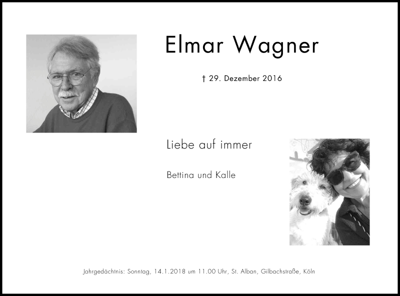  Traueranzeige für Elmar Wagner vom 03.01.2018 aus Kölner Stadt-Anzeiger / Kölnische Rundschau / Express