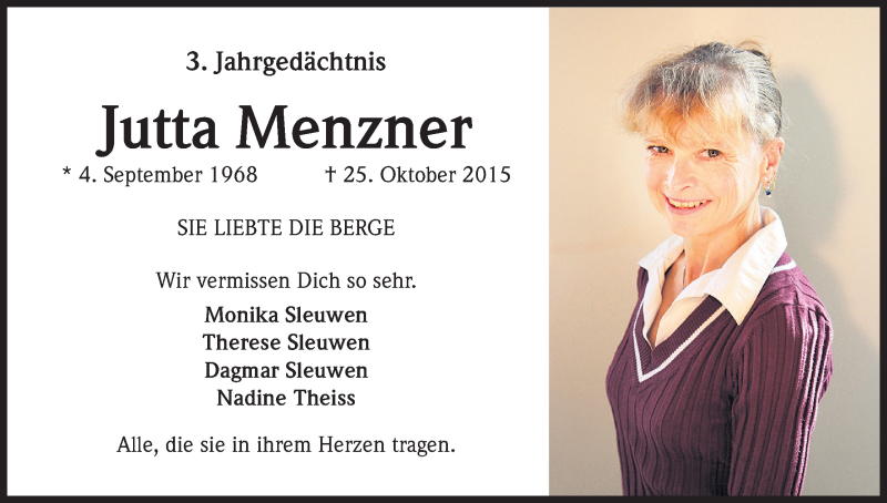  Traueranzeige für Jutta Menzner vom 25.10.2018 aus Kölner Stadt-Anzeiger / Kölnische Rundschau / Express