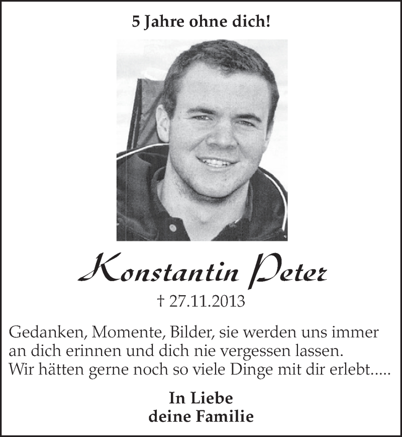  Traueranzeige für Konstantin Peter vom 28.11.2018 aus  Schlossbote/Werbekurier 