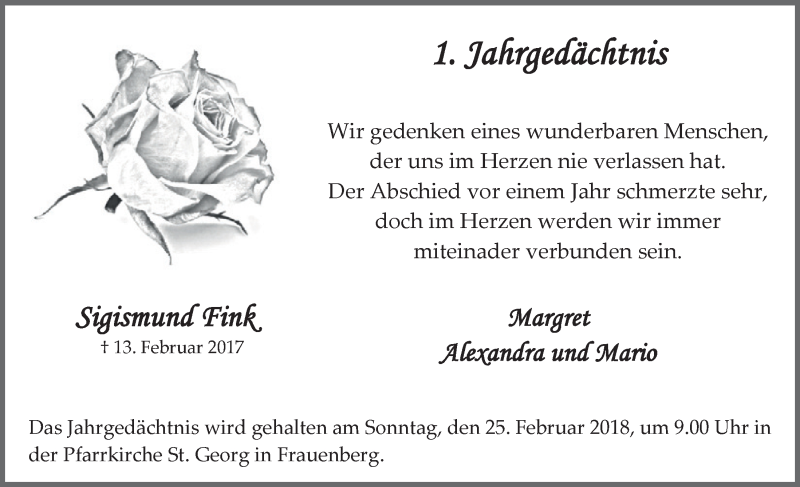  Traueranzeige für Sigismund Fink vom 17.02.2018 aus  Blickpunkt Euskirchen 