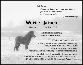 Anzeige von Werner Jaroch von Kölner Stadt-Anzeiger / Kölnische Rundschau / Express