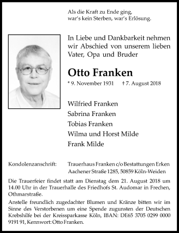 Anzeige von Otto Franken von  Sonntags-Post 