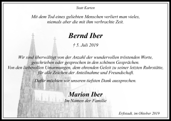 Anzeige von Bernd Iber von Kölner Stadt-Anzeiger / Kölnische Rundschau / Express