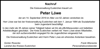 Anzeige von Peter Löwe von Kölner Stadt-Anzeiger / Kölnische Rundschau / Express