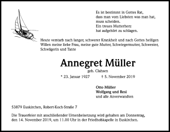 Anzeige von Annegret Müller von Kölner Stadt-Anzeiger / Kölnische Rundschau / Express