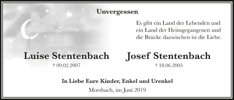 Traueranzeige für Josef Stentenbach vom 19.06.2019 aus  Lokalanzeiger 