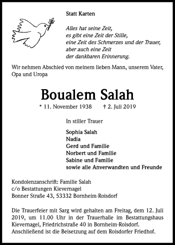 Anzeige von Boualem Salah von Kölner Stadt-Anzeiger / Kölnische Rundschau / Express