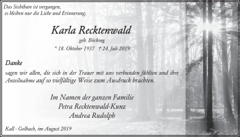 Anzeige von Karla Recktenwald von  Wochenende 