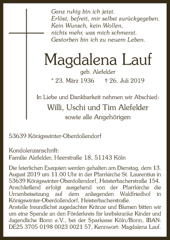 Anzeige von Magdalena Lauf von  Extra Blatt 