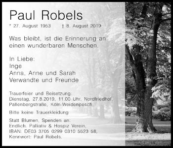 Anzeige von Paul Robels von Kölner Stadt-Anzeiger / Kölnische Rundschau / Express