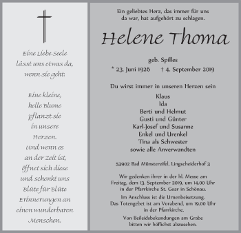 Anzeige von Helene Thoma von  Blickpunkt Euskirchen 