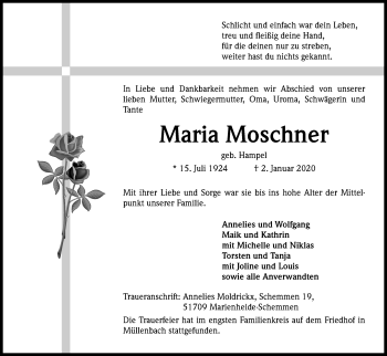 Anzeige von Maria Moschner von Kölner Stadt-Anzeiger / Kölnische Rundschau / Express