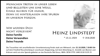 Anzeige von Heinz Lindstedt von Kölner Stadt-Anzeiger / Kölnische Rundschau / Express