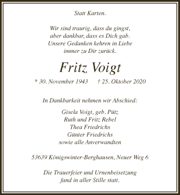 Anzeige von Fritz Voigt von  Extra Blatt 