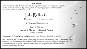 Anzeige von Lilo Rellecke von Kölner Stadt-Anzeiger / Kölnische Rundschau / Express