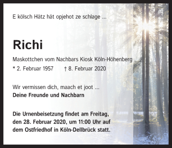 Anzeige von Richi  von Kölner Stadt-Anzeiger / Kölnische Rundschau / Express