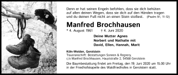 Anzeige von Manfred Brochhausen von Kölner Stadt-Anzeiger / Kölnische Rundschau / Express
