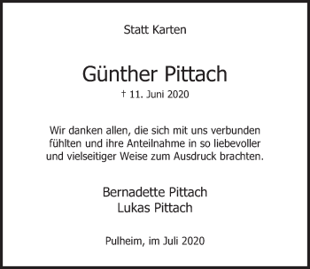 Anzeige von Günther Pittach von  Wochenende 