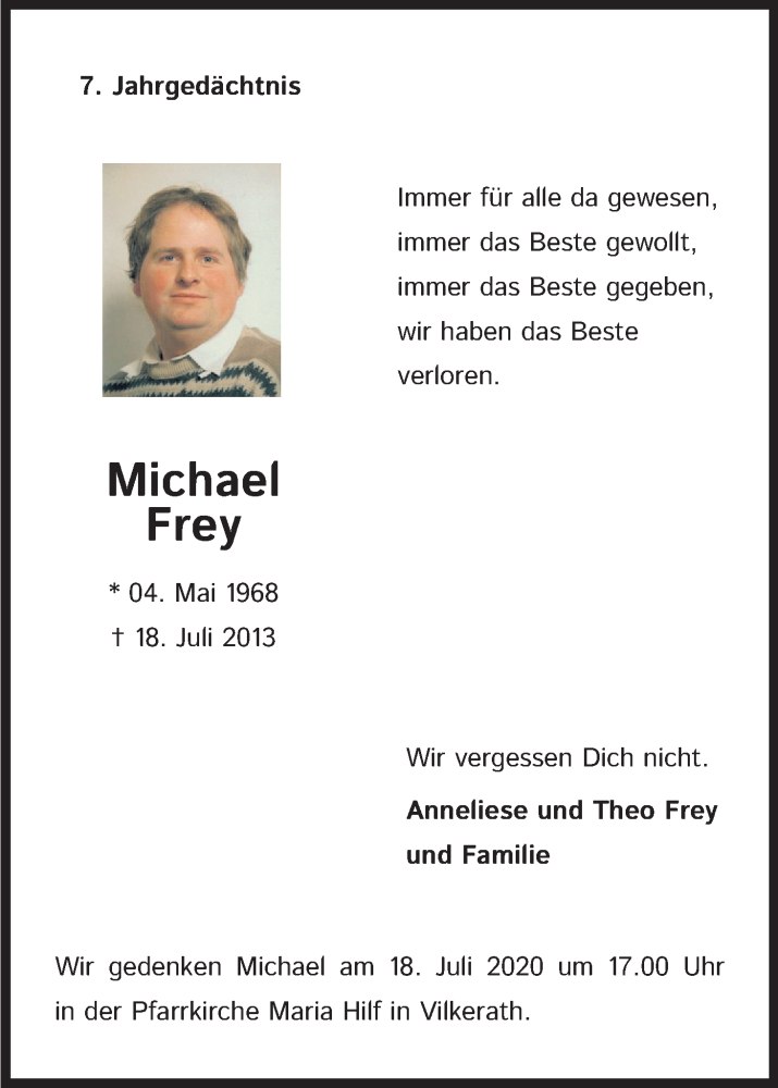  Traueranzeige für Michael Frey vom 11.07.2020 aus Kölner Stadt-Anzeiger / Kölnische Rundschau / Express
