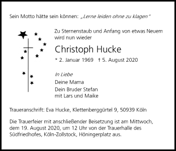 Anzeige von Christoph Hucke von Kölner Stadt-Anzeiger / Kölnische Rundschau / Express