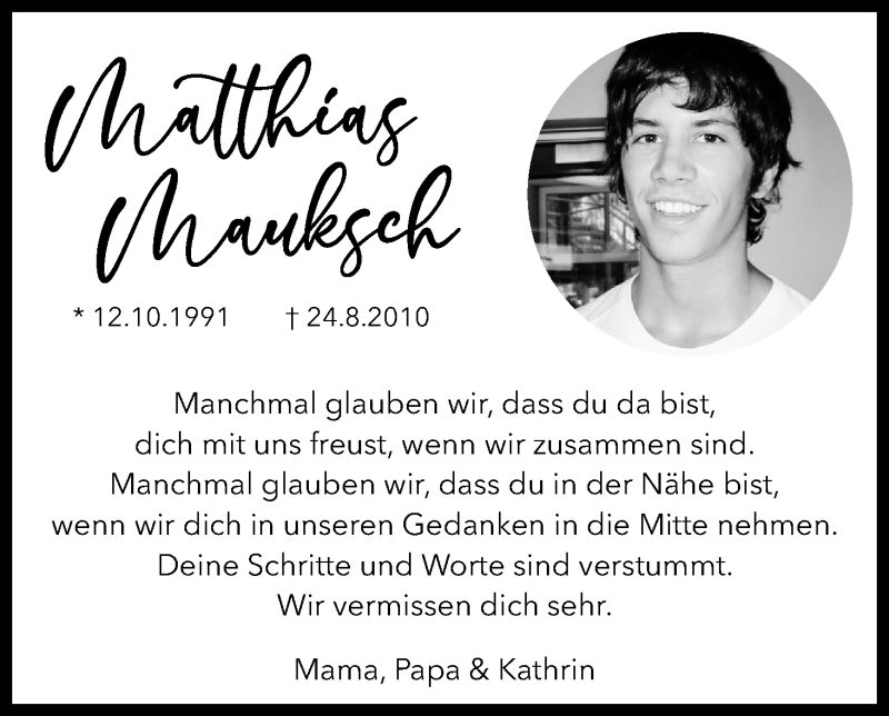  Traueranzeige für Matthias Mauksch vom 24.08.2020 aus Kölner Stadt-Anzeiger / Kölnische Rundschau / Express