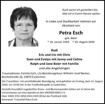 Anzeige von Petra Esch von Kölner Stadt-Anzeiger / Kölnische Rundschau / Express
