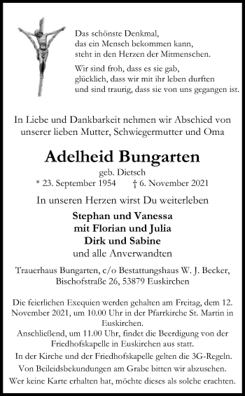 Anzeige von Adelheid Bungarten von Kölner Stadt-Anzeiger / Kölnische Rundschau / Express