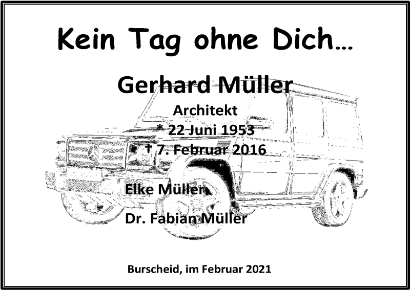  Traueranzeige für Gerhard Müller vom 06.02.2021 aus Kölner Stadt-Anzeiger / Kölnische Rundschau / Express