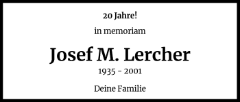 Anzeige von Josef M. Lercher von Kölner Stadt-Anzeiger / Kölnische Rundschau / Express
