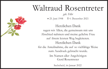 Anzeige von Waltraud Rosentreter von Kölner Stadt-Anzeiger / Kölnische Rundschau / Express