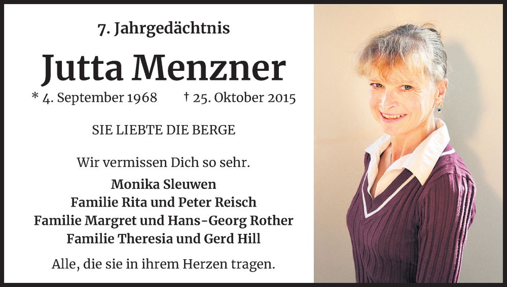  Traueranzeige für Jutta Menzner vom 25.10.2022 aus Kölner Stadt-Anzeiger / Kölnische Rundschau / Express