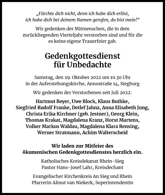Anzeige von Unbedachte  von Kölner Stadt-Anzeiger / Kölnische Rundschau / Express