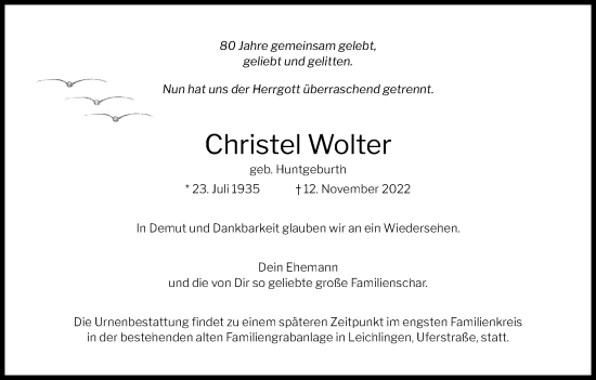 Anzeige von Christel Wolter von Kölner Stadt-Anzeiger / Kölnische Rundschau / Express