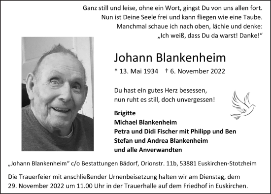 Anzeige von Johann Blankenheim von  Blickpunkt Euskirchen 