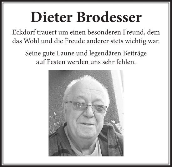 Anzeige von Dieter Brodesser von  Schlossbote/Werbekurier 