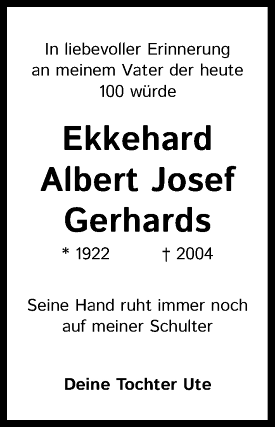 Anzeige von Ekkehard Albert Josef Gerhards von Kölner Stadt-Anzeiger / Kölnische Rundschau / Express