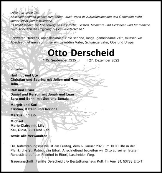 Anzeige von Otto Derscheid von Kölner Stadt-Anzeiger / Kölnische Rundschau / Express