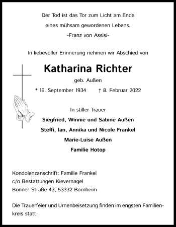Anzeige von Katharina Richter von Kölner Stadt-Anzeiger / Kölnische Rundschau / Express