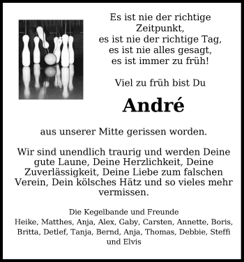 Anzeige von André  von Kölner Stadt-Anzeiger / Kölnische Rundschau / Express