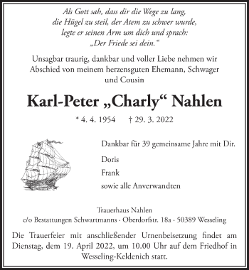 Anzeige von Karl-Peter Nahlen von  Schlossbote/Werbekurier 