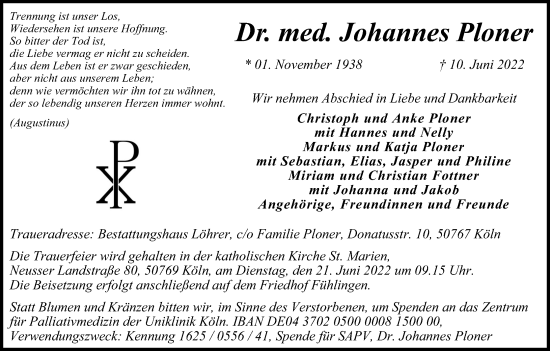 Anzeige von Johannes Ploner von Kölner Stadt-Anzeiger / Kölnische Rundschau / Express