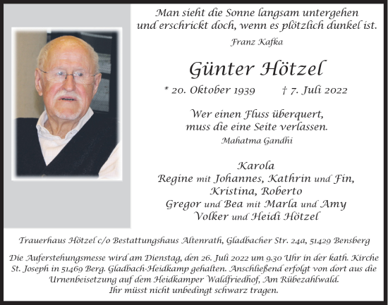 Anzeige von Günter Hötzel von  Bergisches Handelsblatt 
