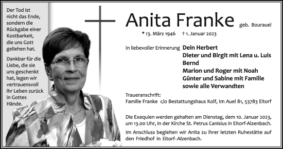 Anzeige von Anita Franke von Kölner Stadt-Anzeiger / Kölnische Rundschau / Express