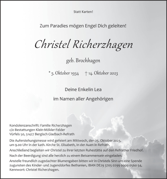 Anzeige von Christel Richerzhagen von  Bergisches Handelsblatt 